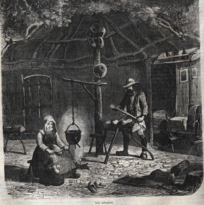Les sabotiers. engraving 19th century av Unknown artist