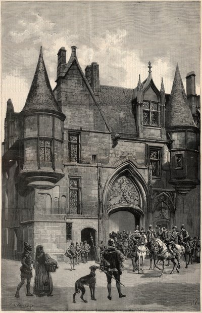 L'hotel de Sens i Paris i IV arrondissement a l'epoque de la Reine Margot - Utvendig visning av Hotel de Sens i Paris på Margaret av Frankrikes tid (1553-1615) av Unknown artist