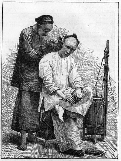 Livet i Kina på 1800-tallet: Den reisende barbereren. av Unknown artist