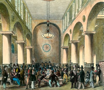 London Stock Exchange: Børs i London på 1800-tallet. Gravering. Privat samling. av Unknown artist