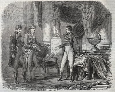 Lord Cornwallis (1738-1805) forhandlet frem Amiens-traktaten (1802) med Napoleon Bonaparte (1769-1821) - freden i Amiens, Frankrike - Traktat undertegnet mars 1802 som avsluttet revolusjonskrigene av Unknown artist