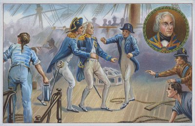 Lord Nelson såret i slaget ved Trafalgar i 1805. (kromolitho) av Unknown artist
