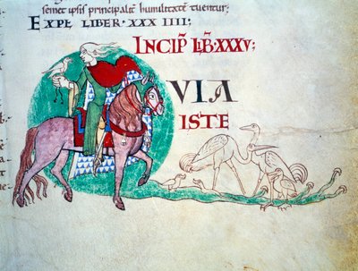 Herren har falkejakten. Miniatyr av middelalderen. Manuskript "Moralia in Job"" fra Citeaux Abbey for Gregoire Pope I av Unknown artist