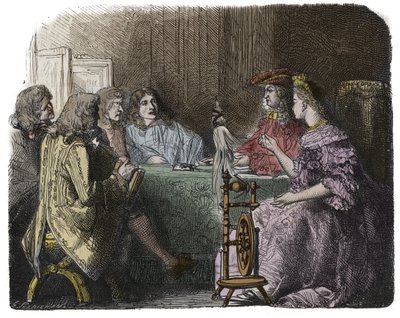 Louis XIV Transacting Business with his Ministers in the Apartments of Madame de Maintenon (engraving) av Unknown artist