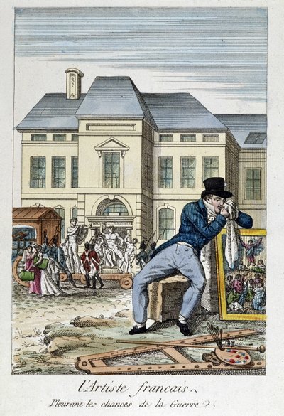 Louvre: Den franske kunstneren som sørger over sjansene for krig, gravering fra 1800-tallet av Unknown artist