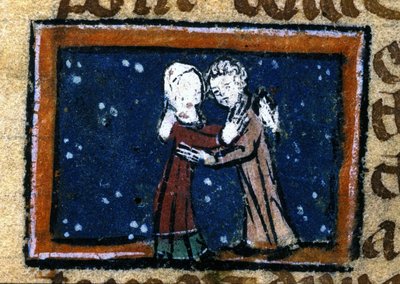 Kjærlighetsscene fra et fransk manuskript fra 1200-tallet. av Unknown artist