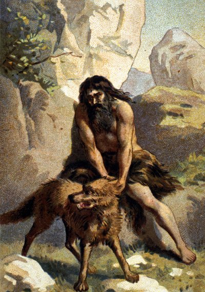 Lycanthropy: Delire av den som tror han er forvandlet til en ulv. Chromo fra 1800-tallet av Unknown artist