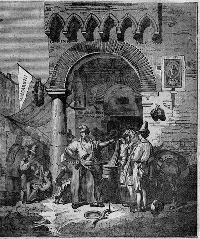 Makaroni-pastaforhandler i Napoli på 1800-tallet. av Unknown artist