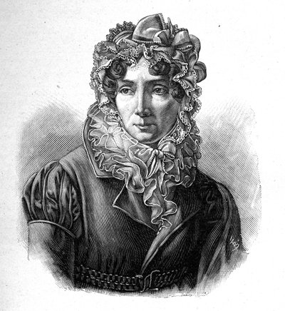 Madame de Genlis - Portrett av Stéphanie gratulerer Crest of Saint Aubin (Saint-Aubin) (1746-1830), grevinne av Genlis, fransk kvinne med bokstaver. av Unknown artist