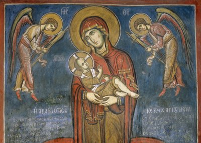 Madonna with Child between Archangels, fresco (1192), Panagia Tou Araka Church (Church of Our Lady of Pea) (Unescos verdensarvliste, 2001), Lagoudera, Troodos-fjellene, Kypros av Unknown artist