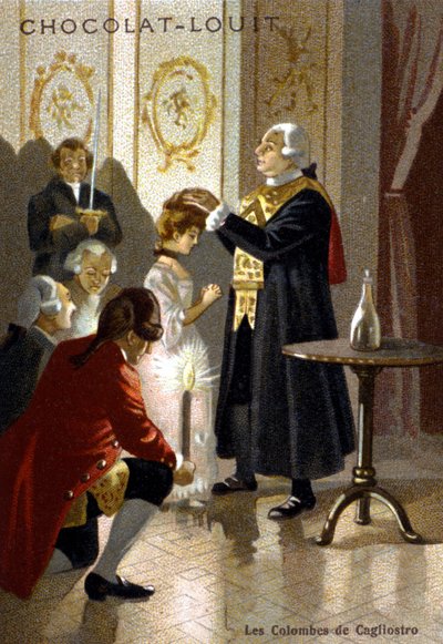 Magisk sesjon av Giuseppe Balsamo, kjent som Alexander, greve av Cagliostro (1743 - 1795). kromolitografi fra slutten av 1800-tallet.. av Unknown artist