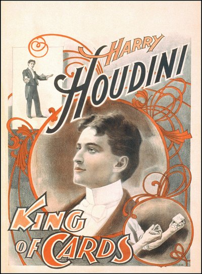 Magikerens plakat «Harry Houdini, kortenes konge»» av Unknown artist