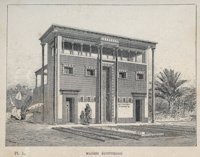 Egyptian House (Egyptian House) - gravering av 1889 i "History of human habitation at the Universal Exhibition of 1889, by Mr Charles GARNIER - Librairie centrale des beaux-arts Paris 1889 av Unknown artist