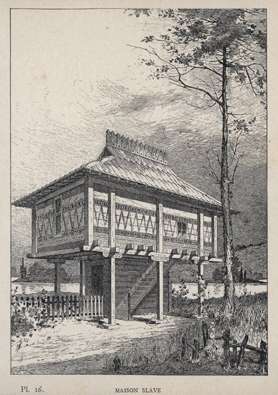 Maison Slave - gravering av 1889 i "History of human habitation at the Universal Exhibition of 1889, av Mr Charles GARNIER - Librairie centrale des beaux-arts Paris 1889 av Unknown artist