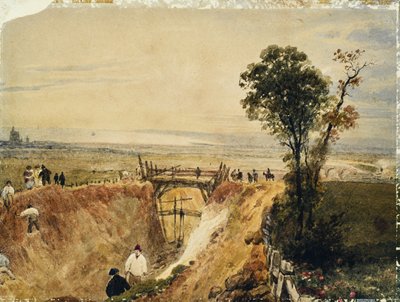 Making the Shoreham Railroad, ca. 1840 (akvarell på papir) av Unknown artist