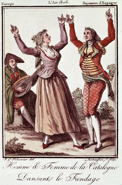 Mann og kvinne fra Catalonia danser Fandango av Unknown artist