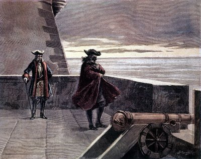 Mann med jernmaske i tårnet sitt. 1800-talls gravering. av Unknown artist