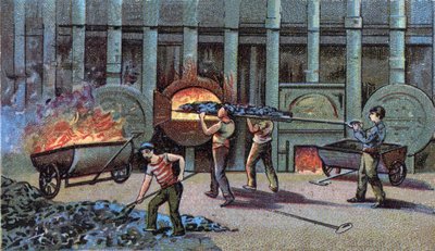 Produksjon av lysgass, cornu delutor. Kromolitografi fra slutten av 1800-tallet av Unknown artist