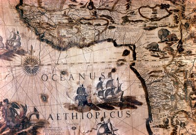 Kart over Afrika: detalj som viser Beninbukta med øya Saint Helene. Roma Italian Geographic Society fra 1600-tallet av Unknown artist