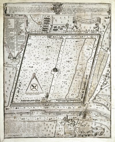 Kart over Milano lazaret under den store pesten i Milano i 1630 (Tegning av Unknown artist