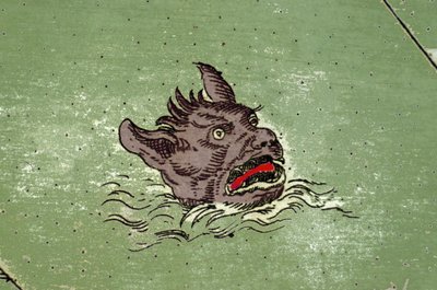 Marinemonster med hodet til demonen. detalj av et kart over atlaset til Urbano Monte av Unknown artist