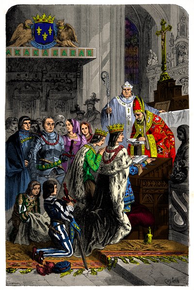 Ekteskap mellom Charles VIII (1470-1498) og Anne av Bretagne (1477-1514) 13. desember 1491 på slottet de langeais, gravering 1800-tallet av Unknown artist