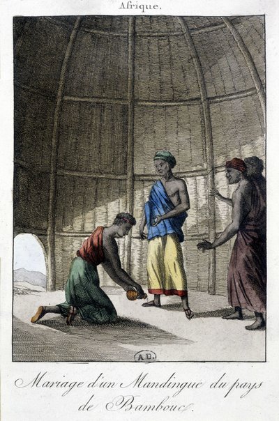 Ekteskap i Mandingues (Mali?), Afrika - gravering av Unknown artist
