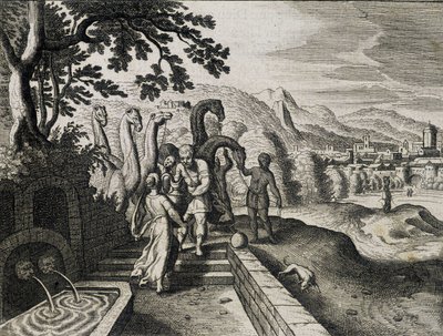 Ekteskap med Isak og Rebecca. Gravering fra en bibel fra 1600-tallet. av Unknown artist