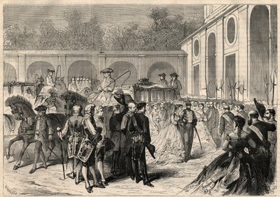 Ekteskap med spedbarnet Marie-Isabelle av Spania (Isabel av Borbon og Borbon) (1851-1931) og Gaetan av Bourbon-Sicilia (1846-1871), grev av Agrigento (Girgenti): ankomst av kortegen til den kongelige basilikaen i Atocha i av Unknown artist