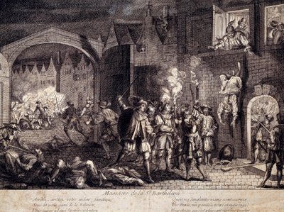 Massakren på Saint Barthelemy (Saint Barthelemy) i Paris natt til 24. august 1572. Gravering av 1500-tallet. Pau, Musee Du Chateau av Unknown artist