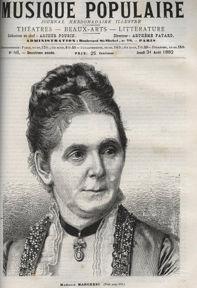 Mathilde Marchesi (1821-1913) tysk mezzosopran - gravering i "" Populærmusikk""" berømt ukeavis - 1882 av Unknown artist