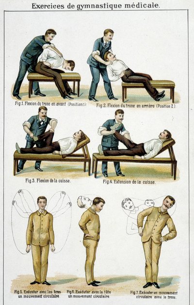 Medisinske gymnastikkøvelser - i "Bilz, Natural Medication"", slutten av 1800-tallet av Unknown artist