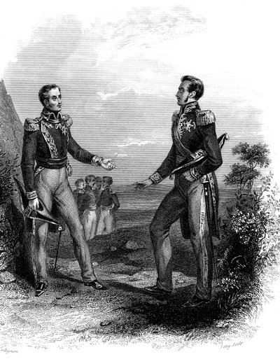 Møte mellom Jose San Martin og Simon Bolivar av Unknown Artist