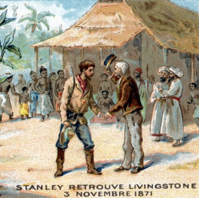 Meeting between Sir Henry Morton Stanley (1841-1904) and David Livingstone (1813-1873) in 1871 av Unknown artist