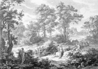 Møte mellom Ulysses som lå nær en elv og Nausicaa. Gravering fra slutten av 1800-tallet. av Unknown artist