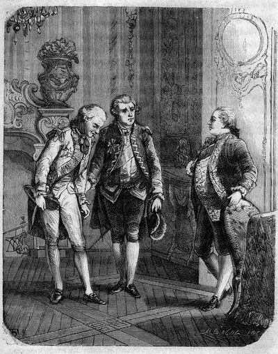 Møte mellom greven av Marbeuf, utnevnt til militærguvernør på Korsika i 1772 og Pascal (Pasquale) Paoli. I "" Pasquale Paoli eller Pontenuovo-ruten "" "av F.D. Guerrazzi. 1872. av Unknown artist