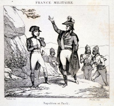 Møte mellom Napoleon Bonaparte og Pasquale eller Pascal Paoli (1725 - 1807), Patriote Corsica. Gravering fra 1800-tallet. av Unknown artist