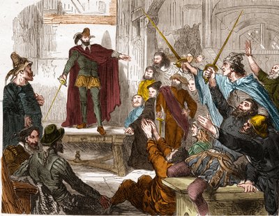 Meeting of the Committee of Sixteen (16) in 1588 (Council of Representatives of the Sixteen Quarters of Paris) Insurrectional Committee formed in Paris during the League. av Unknown artist