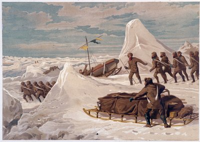 Men and Sleds - in "" The shores of the polar sea, an Arctic expedition narration"", av Dr. Edward Moos, Marcus Nard & Co, London av Unknown artist