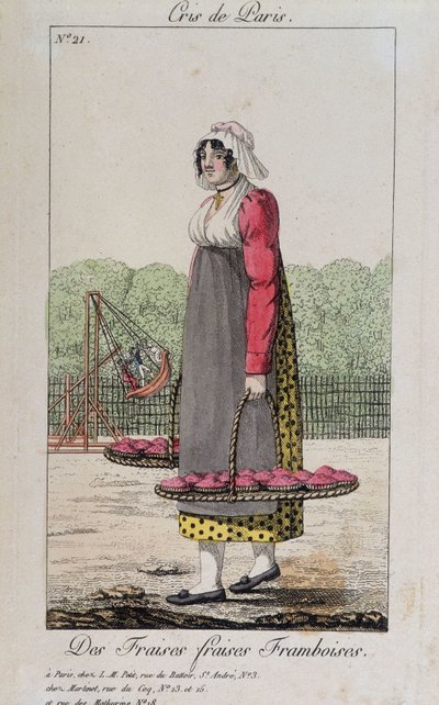 Forhandler av jordbær og bringebær - i “” Cris de Paris””, deb. 1800-tallet av Unknown artist