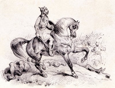 Merovée slår hunerne. av Unknown artist