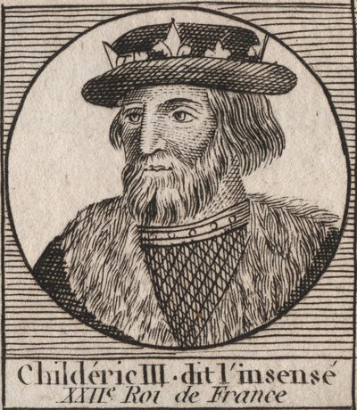 Merovingerdynastiet: Portrett av Childeric III (714-755) Frankenes konge - CHILDERIC III (d. 754) Frankenes konge, 741-751, og siste av merovingerene - gravering fra "" Instruction sur l