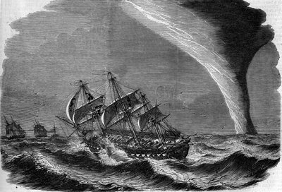 Meteorologisk fenomen: en tut på havet. Gravering av Linton i ""The Illustrous World"" nr. 49 av 20. mars 1858. av Unknown artist