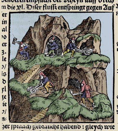 Gruver på 1400-tallet. Gravering fra Johann Stumpffs "Den Edlen Strength Besten Fromen". begynnelsen av 1500-tallet. av Unknown artist
