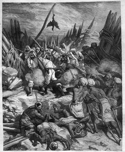 Oppdrag til Senegal av Gustave Borgnis Desbordes (General Borgnis-Desbordes) (1839-1900), fransk militær. Gravering av Castelli i "" journal des voyages"" 1881 av Unknown artist