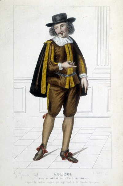 Molière i rollen som Sganarelle i stykket "The school of husbands"" av Unknown artist