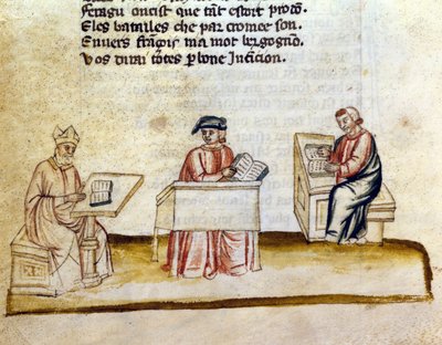 Munker som studerer i et kloster, miniatyrmanuskript av Unknown artist