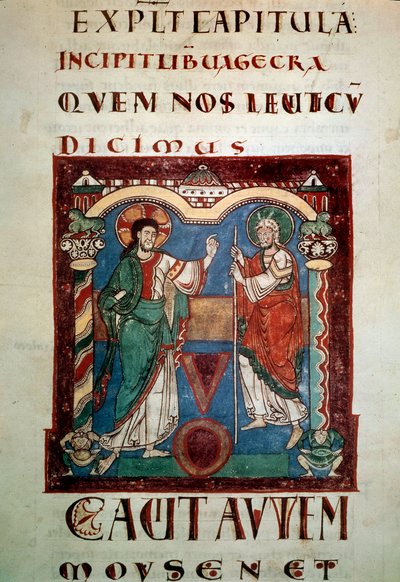 Måned før Gud. Opplyst side fra tropairen til Saint Martial de Limoges. Debut av 1000-tallets Paris, B.N. av Unknown artist
