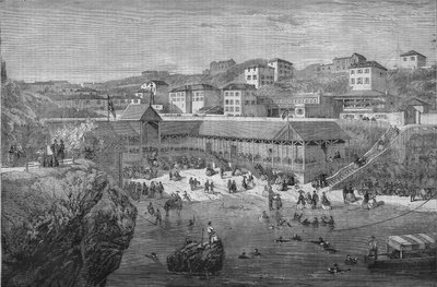 Morning at the sea baths of Biarritz in 1867. av Unknown artist