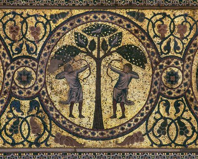 Mosaikk av kongejakten (nært opp), Fontenerommet, 1165-67 av Unknown